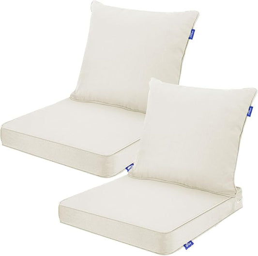 Deep Seat Cushions, Outdoor Cushions, Patio Furniture Cushions, Deep Seat & Back Cushion Patio Cushions for Backyard Couch Sofa Fade Resistant (22x24x4 inches 2 Sets, Beige)