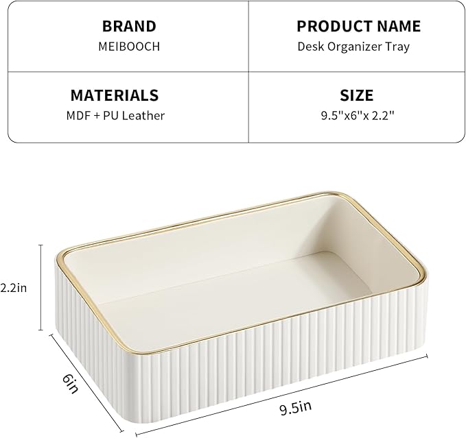 Desk Organizer Tray, PU Leather Valet Tray Nightstand Organizer Cologne Perfume Tray for Men Women, Decorative Vanity Tray Key Bowl Trinket Dish Bathroom Bedroom Accessories (Ivory)