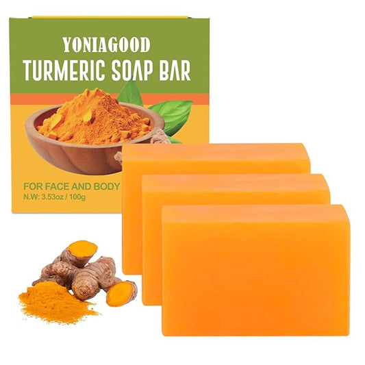 3 PCS Turmeric Soap Bar, Organic Turmeric Bar Soap for Face & Body Cleansing, Handmade Bath Soap Deeply Cleanse Smooth Skin Moisturizing Soothing, For All Skin Types, Men and Women