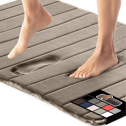 GORILLA GRIP Memory Foam Bath Mat, Soft Absorbent US Designed Bathroom Rug, Gripping Dots Machine Washable Bathmat, Cushioned Floor Mats, Shower Sink Rugs Room Décor Accessories, 24x17 Taupe