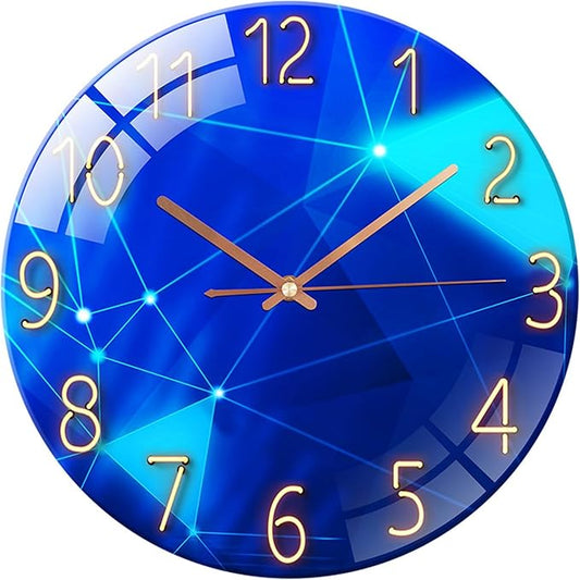 Ergocar Glass Wall Clock Silent Scanning Mechanical Round Glass Wall Clock, Suitable for Living Room, Kitchen, Office.