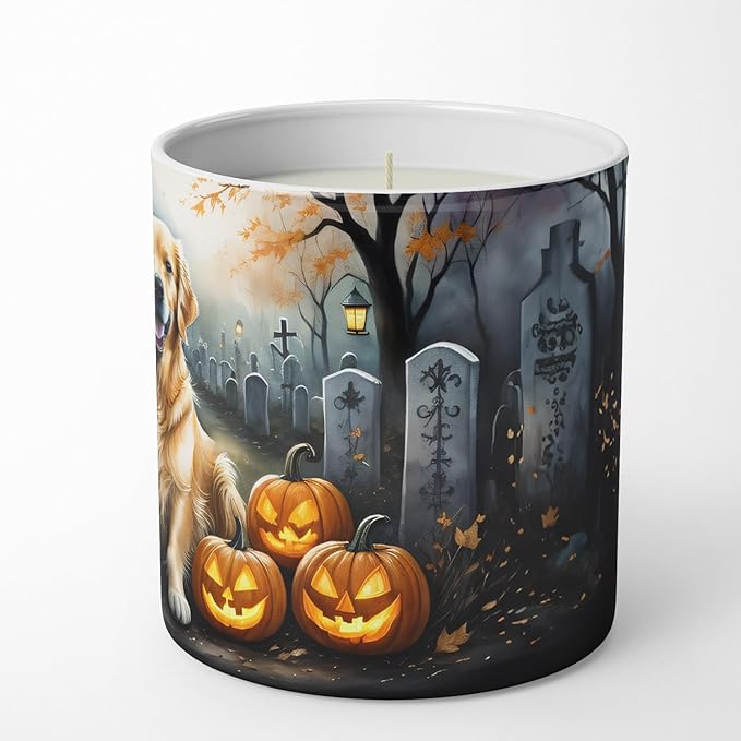 Caroline's Treasures DAC2042CDL Golden Retriever Spooky Halloween Decorative Soy Candle Nature Soy Wax Essential Oil Home Decor Ideal for Bedroom Kitchen Bath Office Gift, 10 oz