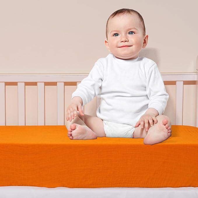 Muslin Crib Sheets for Boys Girls, 2 Pack 100% Cotton Soft Breathable Fitted Baby Sheet Set, 28x52 Inch Fits Standard Crib and Toddler Mattresses, Beige & Ginger