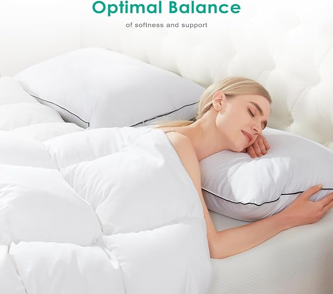 APSMILE Deep Sleep Down Pillows Queen Size Set of 2, Hotel Collection AirF™ Feather Pillow Inserts with Organic Cotton Cover, Medium Bed Pillows for Sleeping (White, 20"x30")