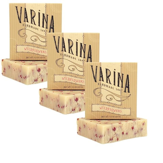 Varina Natural Wildflowers Bar Soap - Gentle Cleansing for Sensitive Skin, Floral - 3 Pack