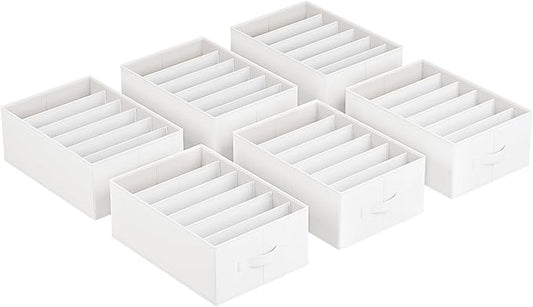SONGMICS Set of 6 Large Size Wardrobe Clothes Organizers, 6-Compartment Foldable Drawer Organizers with Handles, 16.5 x 11.8 x 6.7 Inches, for Pants, Sweaters, Jeans, Cloud White URUS009W03