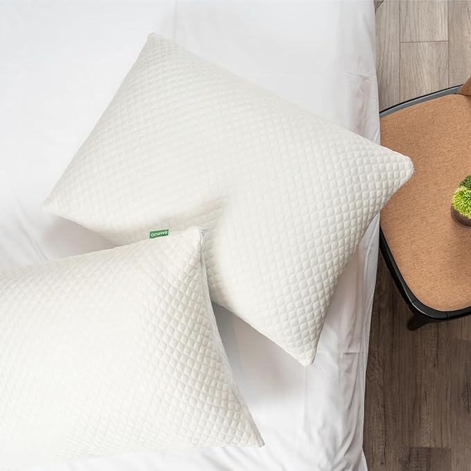 Shredded Memory Foam Pillows for Sleeping 2 Pack - Cooling Bed Pillows Queen Size Set of 2 - Medium Frim Gel Pillows for Side & Back Sleeper with Washable Removable Cover