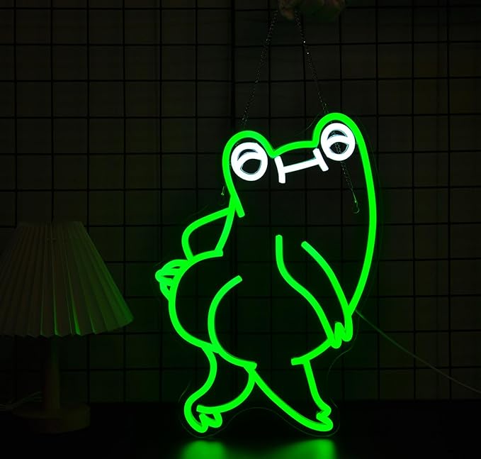 Funny Frog Neon Sign for Wall Decor Led Neon Signs Light Bar Decor Up Sign Room Decor Neon Lights Sign Frog Decor USB Powered for Man Cave Decor Frog Lamp