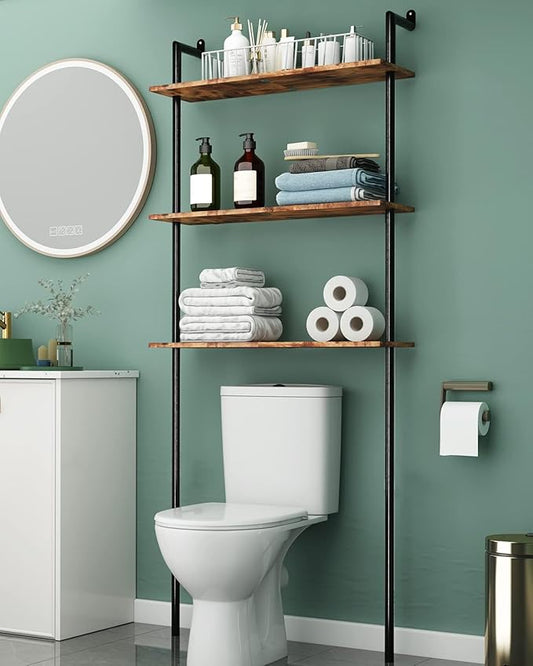 AmazerBath Bathroom Organizer Over Toilet Storage Shelf Wood, Above Toilet Storage Shelf Rack 3-Tier, Wall-Mounted Space Saver, Restroom Laundry, Rustic Brown