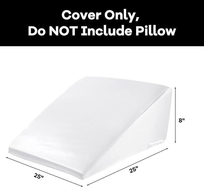 HOMBYS Satin Bed Wedge Pillow Cover Silky & Smooth Wedge Pillowcase 1 Pack 24x24x7.5, Soft & Breathable, Removable & Machine Washable-Zipper Design (Pillow Not Include),White