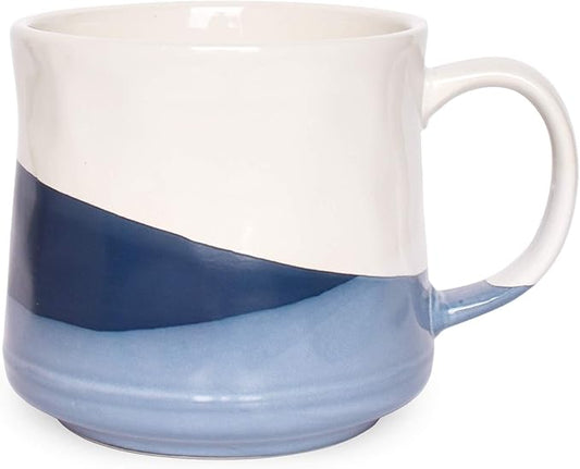 Bosmarlin Large Stoneware Coffee Mug, Big Tea Cup for Office and Home, 21 Oz, Dishwasher and Microwave Safe, 1 PCS (Geometry-Blue)
