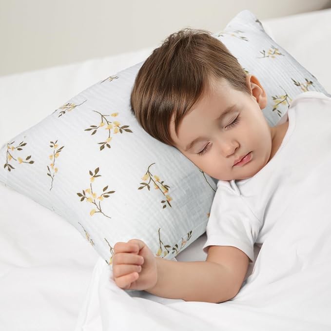 Organic Cotton Muslin Mini Pillowcases with Envelope Design,2 Pack Ultra Breathable Kids Toddler Pillowcases for Boys and Girls- 13 x 18 inches (Floret)