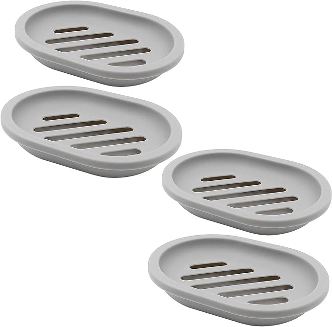 Topsky 4pcs Soap Dish with Drain, Soap Holder, Soap Saver, Easy Cleaning, Dry, Stop Mushy Soap (Grey)
