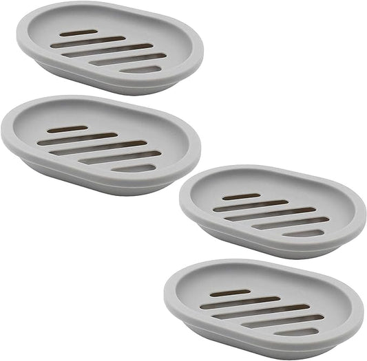 Topsky 4pcs Soap Dish with Drain, Soap Holder, Soap Saver, Easy Cleaning, Dry, Stop Mushy Soap (Grey)