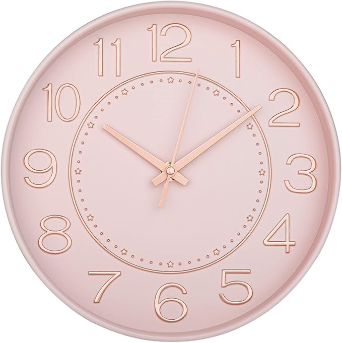 HZDHCLH 10 inch Small Wall Clocks Battery Operated,Silent No Ticking Clock for Wall,Modern Quartz Wall Clock for Living Room Bedroom Kitchen Office School Classroom Decor (Pink& Rosegold)
