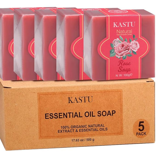 5PCS Rose Oils Soap Bar for Face & Body,Moisturizing,Softer Skin,Natural Handmade,Hypoallergenic Beauty Bar Sensitive Skin With Gentle Cleanser,Men and Women