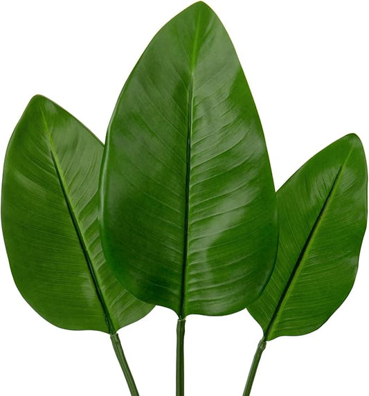 DILATATA 3 Pack Artificial Bird of Paradise Leaves with Long Stem for Vase - Fake Tropical Plants Palm Leaves Realistic Banana Leaves for Home Wedding Party Decor
