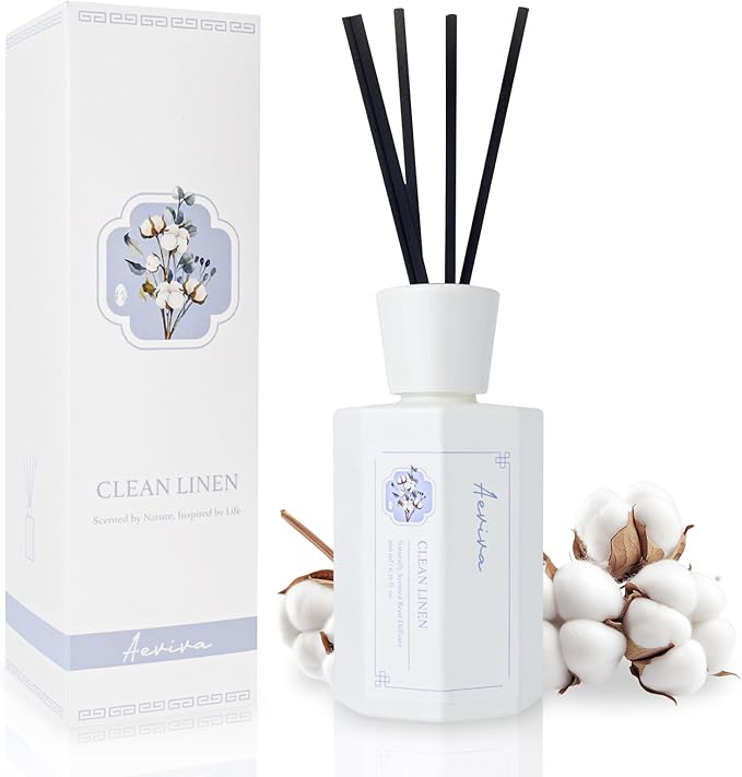 Reed Diffuser Set, 6.7 oz Clean Linen Scented Reed Diffusers for Home with Sticks, Home Fragrance Oil Scent Diffuser for Bathroom, Decor & Gift
