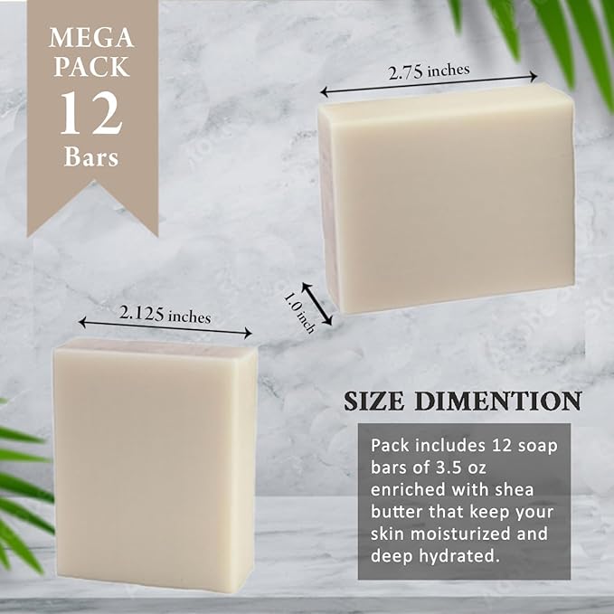 Goats Milk Scented Natural Soap Bars (12 Bars), 3.5oz Moisturizing French Triple Milled Soap Bars Enriched with Shea Butter - Pure Plant Oil Bath & Body Wash