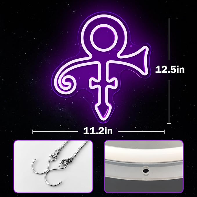 Prince Symbol Neon Sign for Wall Decor Dimmable Led Prince Neon Light Sign for Bedroom Music Singer Themed Party Gift Prince Neon Light for Prince Birthday Party Decoration, purple