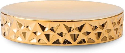 Gold Bathroom Counter Ceramic Soap Dish, Soap Dishes for Bar Soap, Oval Soap Dish for Shower Bathroom Kitchen Sink, Easy Clean -,Diamond