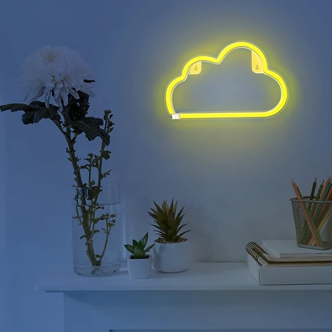 Cloud Neon Signs, LED Cloud Neon Light for Wall Decor, Battery or USB Powered Cloud Sign Shaped Decoration Wall Lights for Bedroom Aesthetic Teen Girl Kid Room Christmas Birthday Wedding Party Yellow