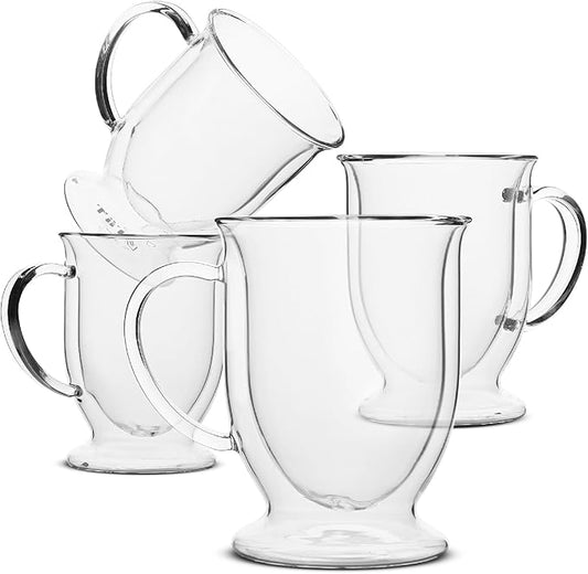 BTaT- Coffee Mug, Coffee Glass, Large, Set of 4 (16oz, 500ml), Double Wall Glass Coffee Cups, Tea Cups, Latte Cups, Glass Coffee Mug, Beer Glasses, Latte Mug, Clear Mugs, Glass Cups, Christmas Gift
