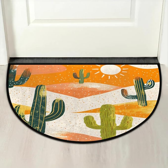 Half Circle Rugs Non Slip Bath Mats Absorbent Kitchen Rugs Autumn Door Mat Indoor Entrance Rug for Home Bathroom Laundry Kitchen Decor Plants - Cactus