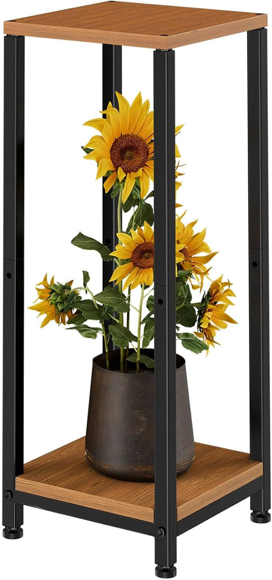Simple Trending Plant Stand Indoor Corner Tall 2 Tier Metal Modern Flower Plant Shelf Holder, Heavy Duty Wood Storage Stand 2 Tier Black