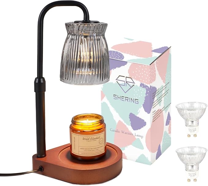 Shering Candle Warmer Lamp with Timer Dimmable, Adjustable Height Candle Warmer Light with Gift Box, Birthday Gifts for Women Friend, House Warming Gift Home Decor, Wax Warmer Lamp with 2 Bulbs