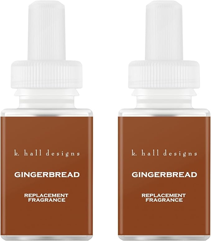 Pura & K. Hall Designs Home Scent Refill - Smart Home Air Diffuser - Up to 120-Hours of Premium Fragrance per Refill - Household Essential - Clean Diffuser Fragrance - 2 Pack, Gingerbread