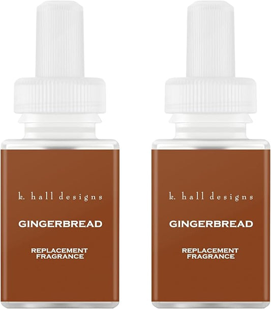 Pura & K. Hall Designs Home Scent Refill - Smart Home Air Diffuser - Up to 120-Hours of Premium Fragrance per Refill - Household Essential - Clean Diffuser Fragrance - 2 Pack, Gingerbread