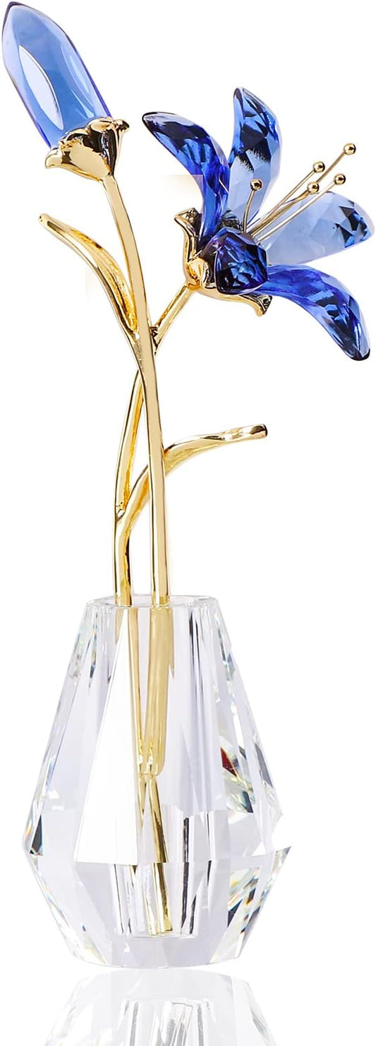Crystal Lily Flower Figurine with Stems, Handmade Collectible Statue for Decoration Mothers Day, Centerpiece, Day, Bridal Shower Gift Pink