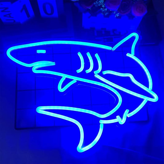 Dimmable Shark Neon Signs for Wall Decor,Large Reusable Shark Neon Light Sign for Boys Gifts Living Game Room Shop Hotel Bar Birthday Party Decor Lifelike Shark Night Light 16.5X13.5 Blue