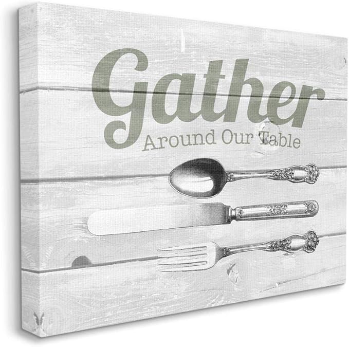 Stupell Industries Gather Silverware Kitchen Wood Texture Word, Design by The Saturday Evening Post Wall Art, 16 x 20, Canvas