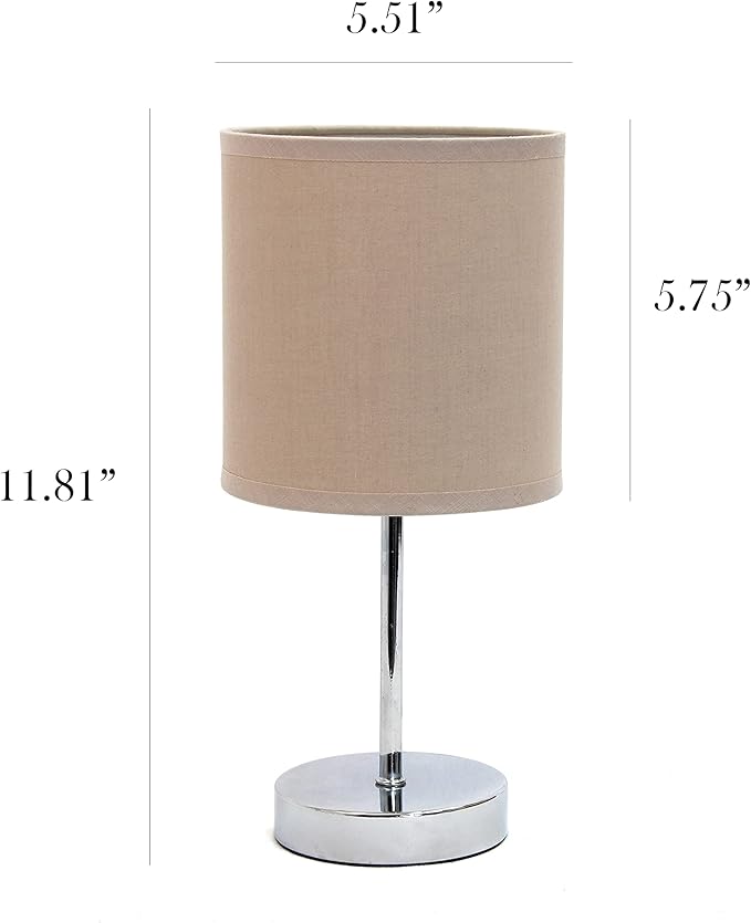 Simple Designs LT2007-GRY Chrome Mini Basic Stick Table Lamp with Fabric Shade, Gray