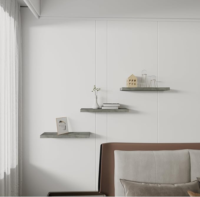 Floating Shelves 24 Inch Wall Shelf Solid Wood Mounted Storage for Bedroom Living Room Set of 2, Rustic Grey Wall Shelves