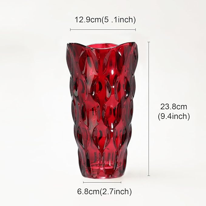 CEMABT 9.5inch 3.4 lb Glass Vases for Flowers Unbreakable Thickened Morden vase for Tables Centerpieces,Colorful,Vintage and Clear Rose Large Flower vases for Bouquet Unique Gifts（Red）