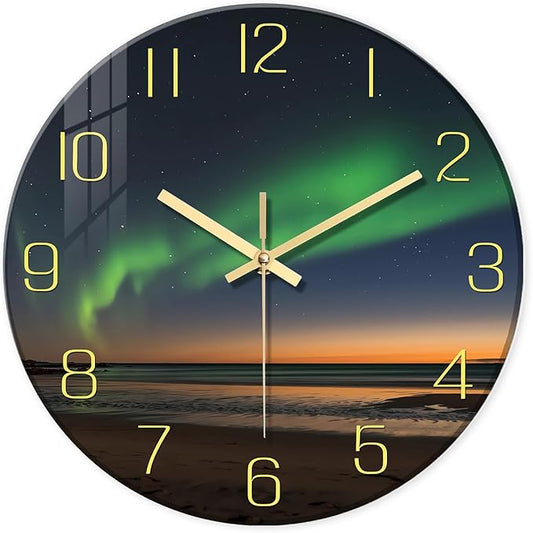 Coastal Large Wall Clocks for Living Room Decor 16 Inch Teal Glass Battery Wall Clock Modern Round Silent Wall Clock Non Ticking