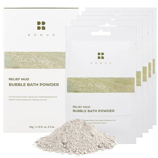 Relief Mud Bubble Bath 50g, Pack of 6 - Relaxation Bathing Powder for Kids to Adult, Long-Lasting Bubbles with Natural Moisturizing Oil, Sebum Control & Hydrating