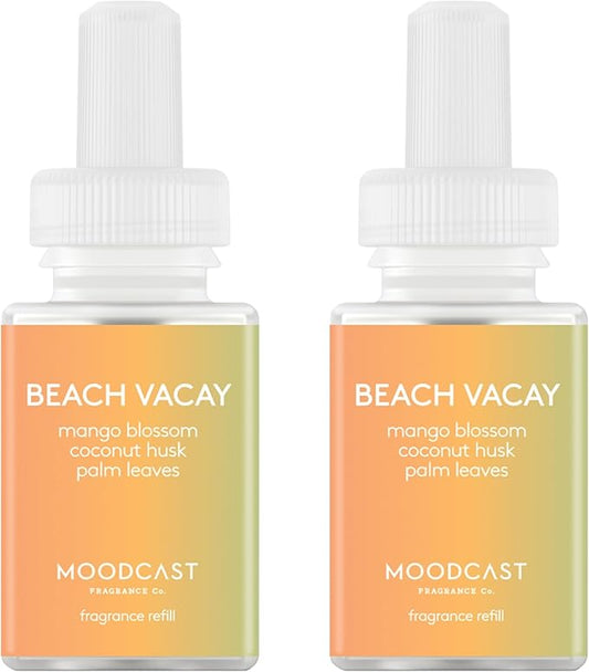 Pura & Moodcast Home Scent Refill - Smart Home Air Diffuser - Up to 120-Hours of Premium Fragrance per Refill - Household Essential - Clean & Safe Diffuser Fragrance - 2 Pack, Beach Vacay