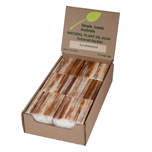 Sandalwood Scented Natural Soap Bars (12 Bars), 3.5oz Moisturizing French Triple Milled Soap Bars Enriched with Shea Butter - Pure Plant Oil Bath & Body Soap Bars
