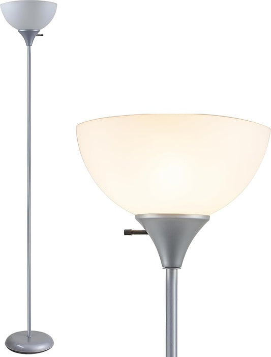 Newhouse Lighting NHFL-HE-SI Henry 71-inch Plastic and Metal Modern LED Floor Lamp Stand with Rotary Switch for Bedrooms, Living Room | Durable Floor Lamp For Home, Office, Reading (Silver)