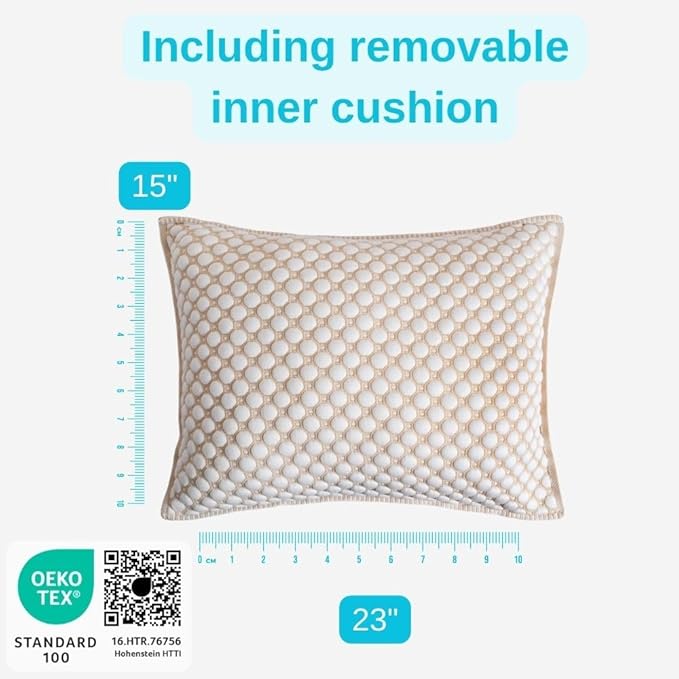 Refreshing Pillow for Hot Sleepers, 3D Knitted & Breathable, with Inside Pillow, 15"x23", Oekotex Class 1, Washable with Hidden Zipper, Innovative Cooling Yarn, No Gels Used (Beige)
