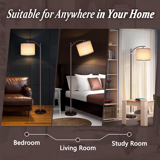 Rottogoon Floor Lamp for Living Room, LED Standing Lamp Tall Industrial Floor Lamp Reading for Bedroom, Office (9W LED Bulb, Beige Lampshade Included) -Oil-Rubbed Bronze