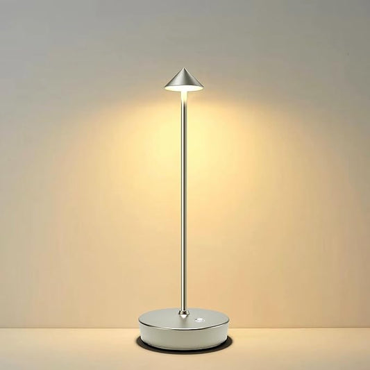 Rechargeable Cordless Table Lamp, 6000mAh LED Battery Operated Desk Lamp Touch 3 Color Stepless Dimming Portable Outdoor Waterproof Table Light for Patio/Restaurant/Dining/Home (Silver)