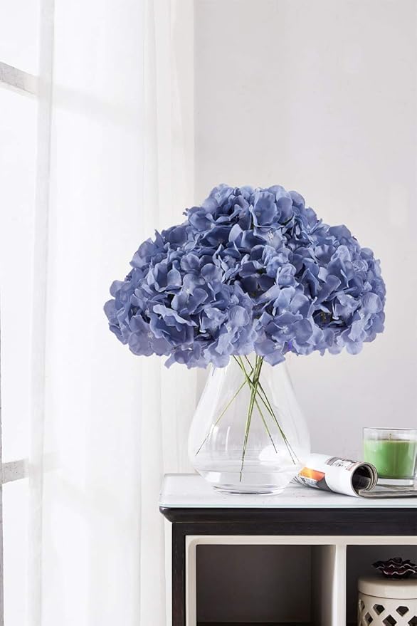 Silk Hydrangea Dusty Blue Artificial Faux Flowers - 10pcs with Stems for Wedding Bridal Show Decor