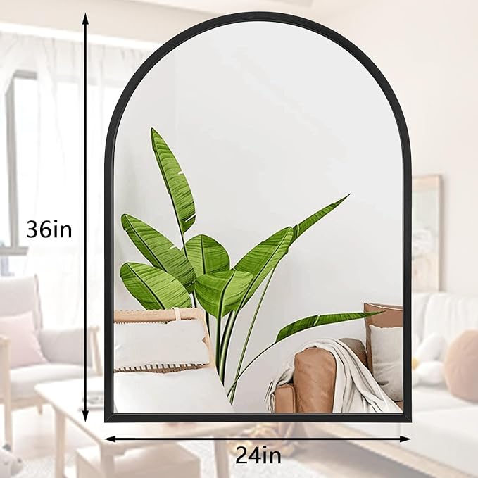 Large Arch Wall Mirror Bathroom Mirror Black 36"x24" Metal Framed Mirror, Arched Wall Mounted Vanity Mirror for Bedroom, Entryway, Living Room