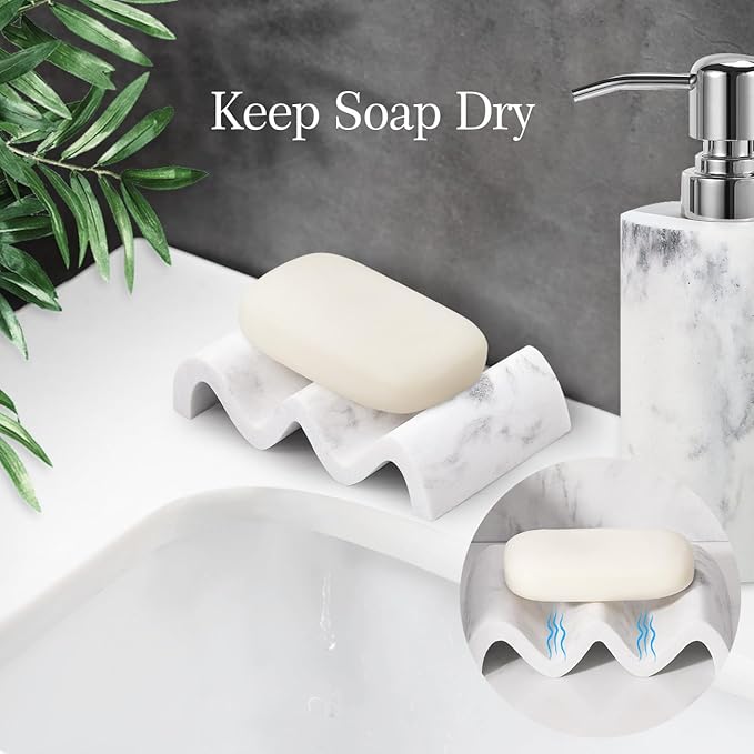 Luxspire Marble Shower Soap Dish - Self-draining Soap Tray, Sponge Holder - White