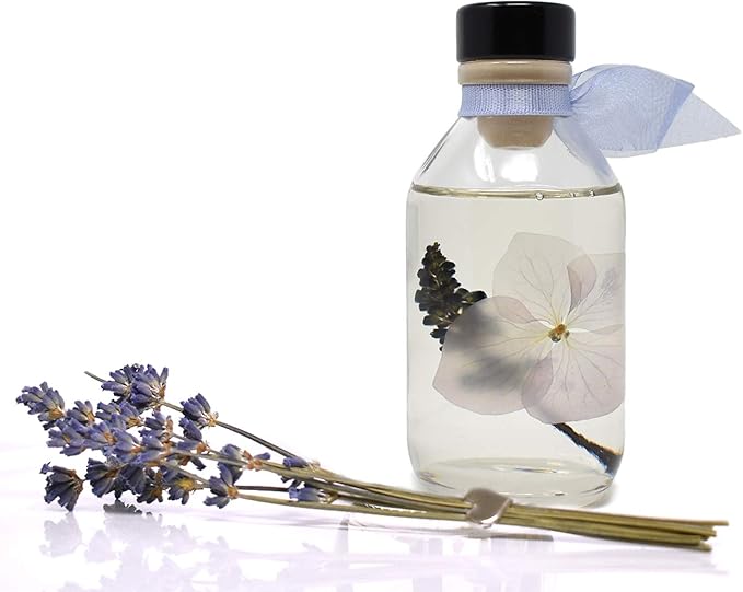 LOVSPA Lavender De Provence Essential Oil Reed Diffuser and Sticks Set - Calming Aromatherapy for Stress Relief and Relaxation - Real Lavender Stems and Hydrangea Flowers - Handmade in The USA